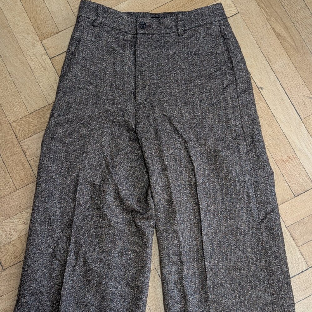 Herringbone Wide-Leg Cropped Pant